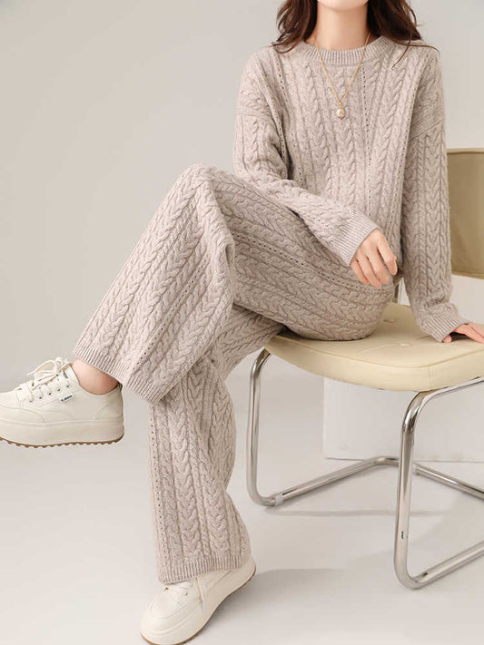 Conjunto de Suéter y Pantalón de Lana Pura para Mujer - Diseño Holgado y Adelgazante - Image 2
