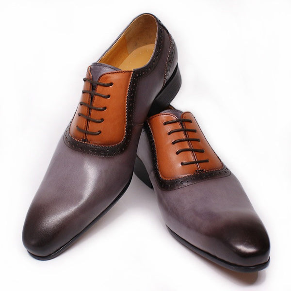 Zapatos Formales de Cuero con Bloques de Color para Hombre