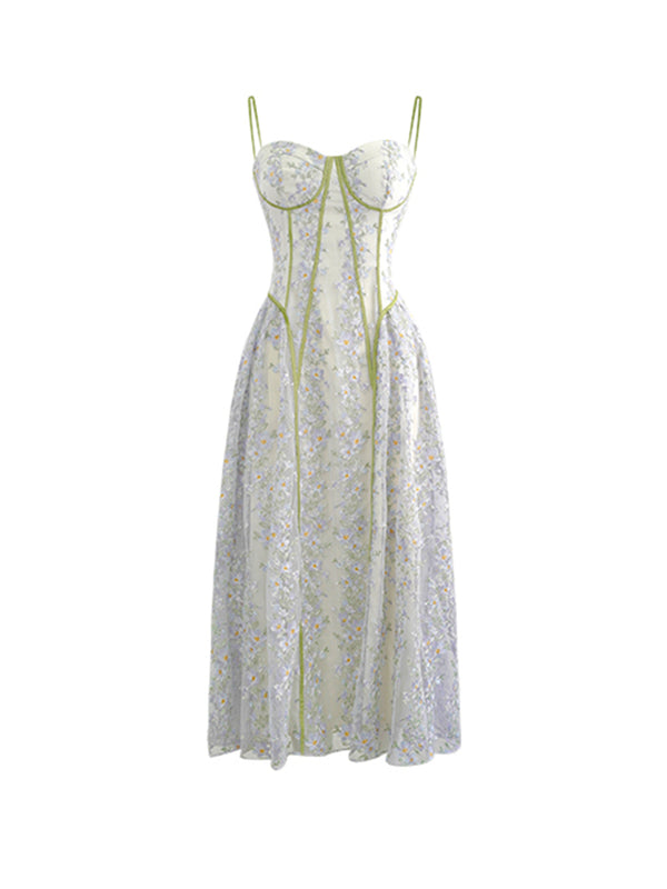Vestido de Encaje Floral Verano Sensual Cintura Definida Falda Elegante - Image 3