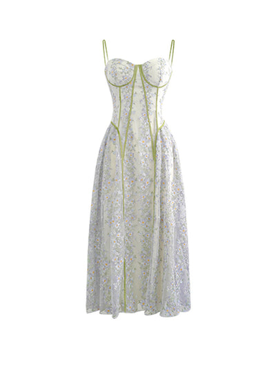 Vestido de Encaje Floral Verano Sensual Cintura Definida Falda Elegante - Image 3