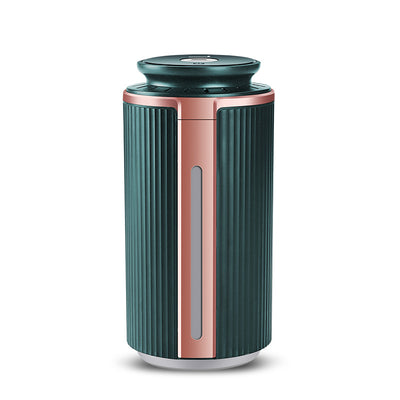 Green and rose gold mini silent humidifier with ribbed texture, USB night light, and water level indicator. - Image 8