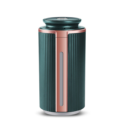 Green and rose gold mini silent humidifier with ribbed texture, USB night light, and water level indicator. - Image 8