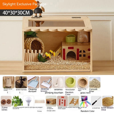 Wooden pet incubator with a clear acrylic skylight lid, measuring 40x30x30cm, suitable for small animals. - Image 6