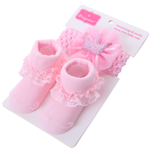 Set de Diadema y Calcetines de Encaje con Moño para Bebé - Image 13