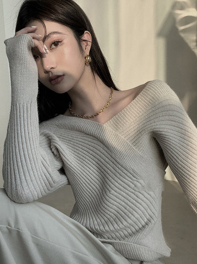 Suéter Mujer Cuello V Cruzado Bajo Irregular - Image 9