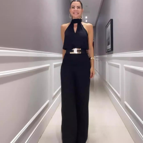 Pantalón Ancho Mujer Cuello Redondo Cintura Alta - Importación Moda