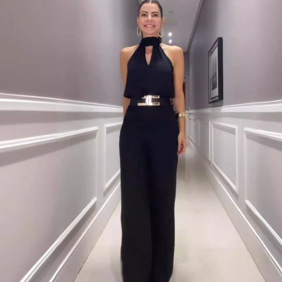 Pantalón Ancho Mujer Cuello Redondo Cintura Alta - Importación Moda