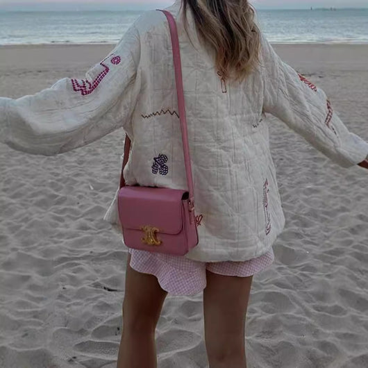Kimono Casual Versátil con Bordado de Frutas y Cuello en V - Image 3