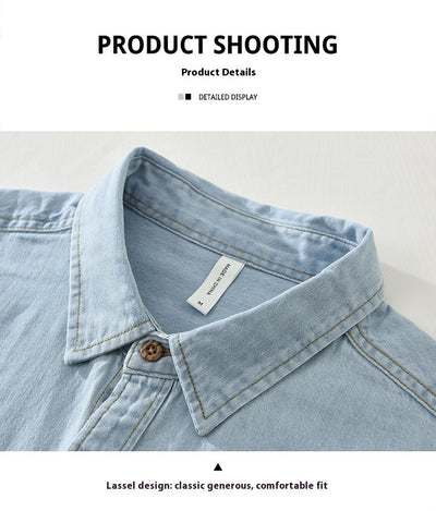 Camisa Denim Retro Estilo Japonés Manga Larga para Hombre - Image 12