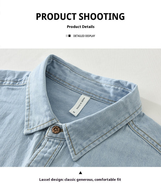 Camisa Denim Retro Estilo Japonés Manga Larga para Hombre - Image 12