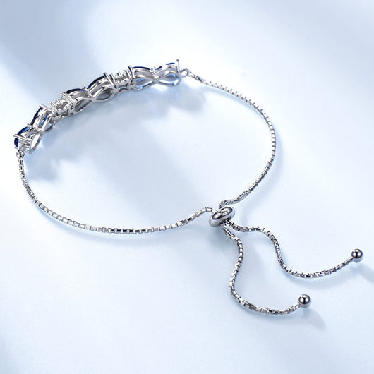 Pulsera de Plata Esterlina 925 con Zafiro Azul y Cadena Ajustable para Mujer - Image 3