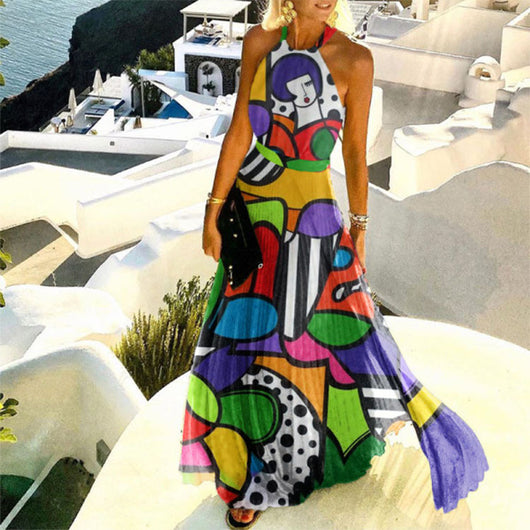 Vestido Largo Plisado con Estampado y Cuello Fruncido para Mujer - Image 5