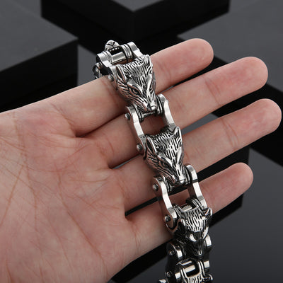 Pulsera de Acero Titanio para Hombre - Diseño Lobo Biker Rock Hip Hop - Image 6