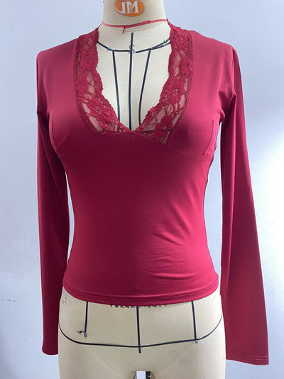 Blusa Ajustada de Manga Larga con Encaje Floral - Image 8