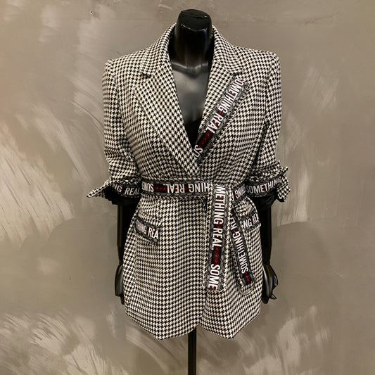 Abrigo de Lana Pata de Gallo Elegante para Mujer