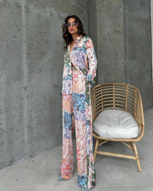 Conjunto Estampado Europeo Americano: Blusa Manga Larga y Pantalón para Mujer - Image 17