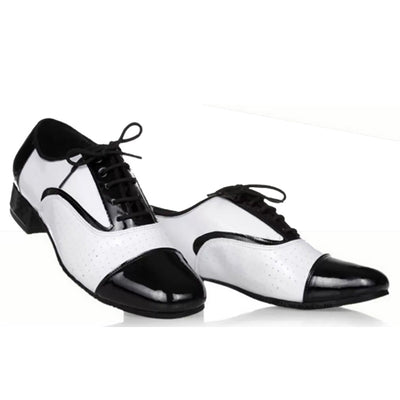 Zapatos de Baile Latino para Hombre Cuero Negro y Blanco Profesionales - Image 3