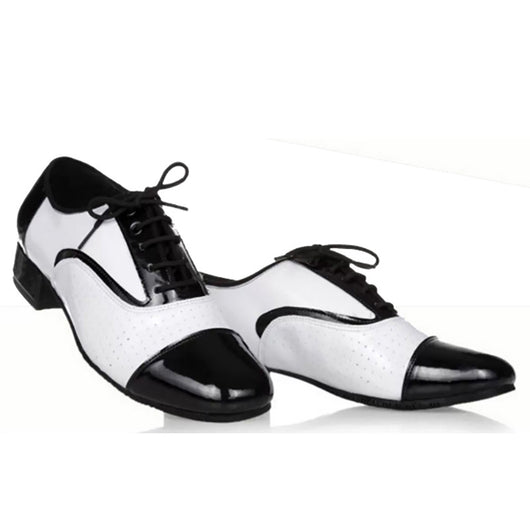 Zapatos de Baile Latino para Hombre Cuero Negro y Blanco Profesionales - Image 3