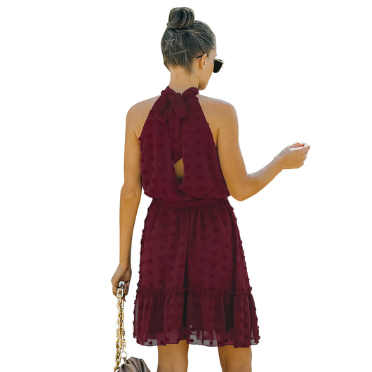 Vestido Halter de Chifón con Escotes Jacquard - Image 4