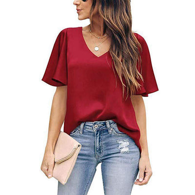 Blusa Suelta con Cuello en V y Mangas Volantes - Image 27