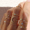 Juego de 10 Anillos Bohemios: Luna, Estrella, Amor y Perla