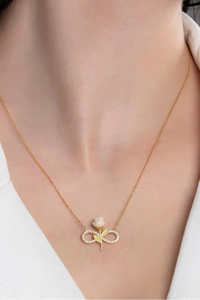 Collar Infinito Rosa Blanca Plata 925 Chapada en Oro con Circonita - Image 3