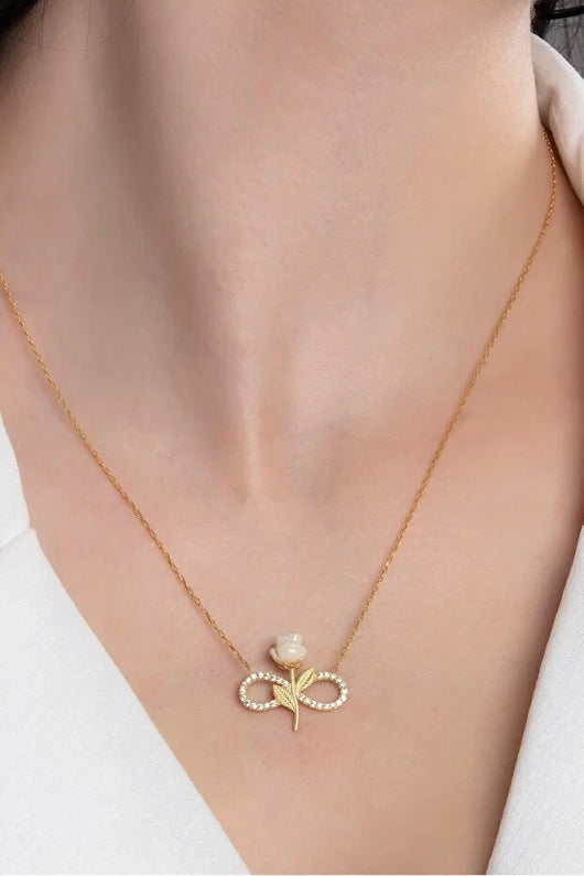 Collar Infinito Rosa Blanca Plata 925 Chapada en Oro con Circonita - Image 3