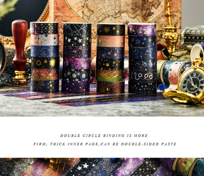 Set of six 1.5cm wide decorative tapes featuring starry sky, zodiac signs, moon phases, constellations, and planets. - Image 9