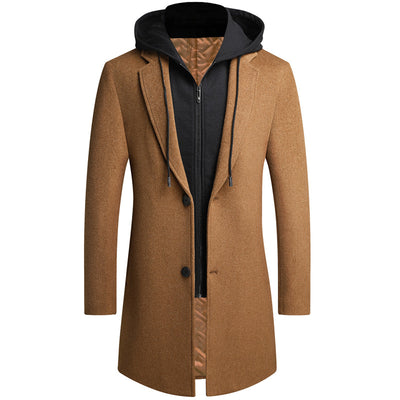 Abrigo de Lana Casual para Hombre con Gorro Desmontable