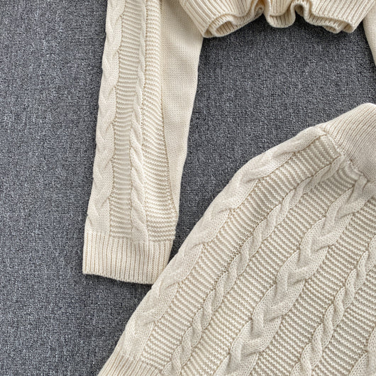 Conjunto Vintage Falda Alta con Suéter Retorcido de Manga Larga - Image 18