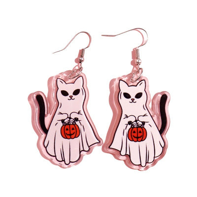 Aretes Acrílicos Halloween Gato Fantasma Calabaza - Diseño Festivo Adorable