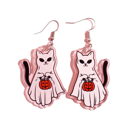 Aretes Acrílicos Halloween Gato Fantasma Calabaza - Diseño Festivo Adorable