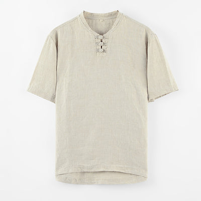 Blusa Lino Cuello Mao Manga Corta Estilo Asiático - Image 8