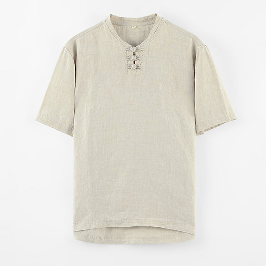 Blusa Lino Cuello Mao Manga Corta Estilo Asiático - Image 8