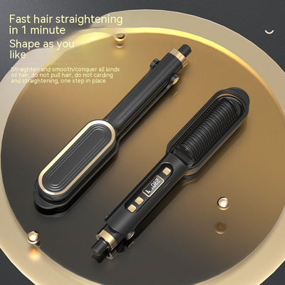 Black and gold electric hair curler with comb-like heating plate, open to show styling elements. - Image 11