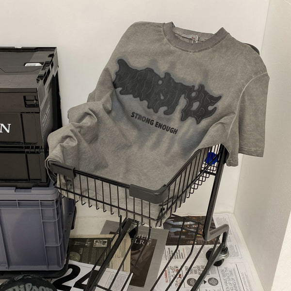 Camiseta Manga Corta Estilo Americano Vintage Unisex con Diseño Alfabético