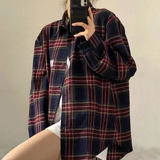 Camisa Cuadriculada Suelta y Fresca para Mujer