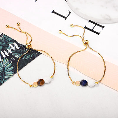 Pulsera Yoga Ojo de Tigre con Cadena de Oro 14K y Piedra Volcánica