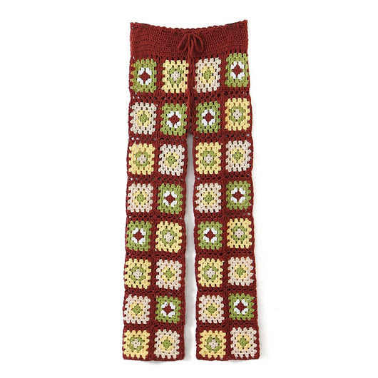 Pantalones Tejidos a Mano con Patrón Floral Colorido para Mujer - Image 12
