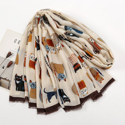 Bufanda Larga de Otoño e Invierno con Gato Cartoon - Poliéster Suave para Mujer - Image 10