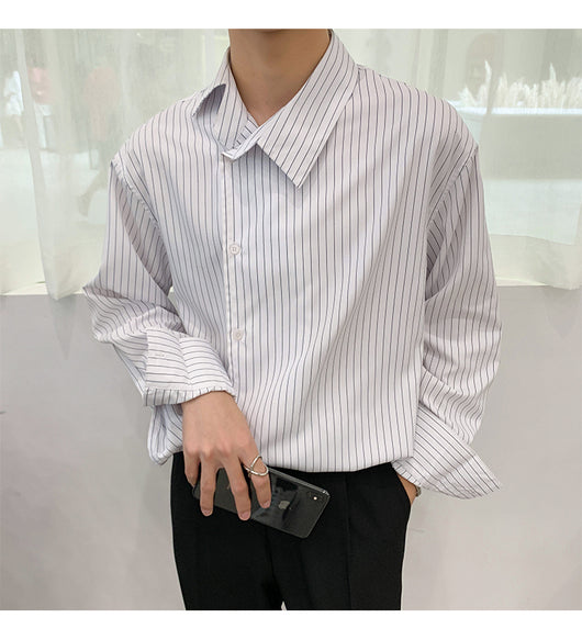 Camisa Casual Ejecutiva con Solapa Asimétrica y Rayas - Image 12