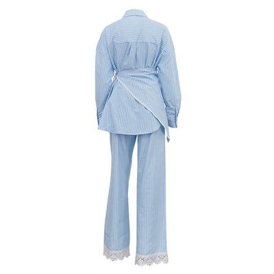 Conjunto de 3 Piezas: Camisa Casual a Rayas con Solapa y Pantalón Ancho - Image 22