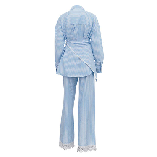 Conjunto de 3 Piezas: Camisa Casual a Rayas con Solapa y Pantalón Ancho - Image 22