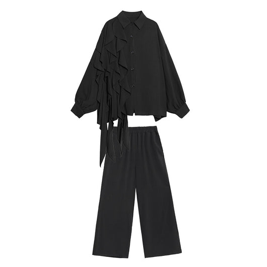 Conjunto de Pantalón Ancho y Blusa Lisa Mujer - Image 3