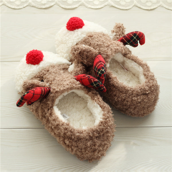 Pantuflas de Algodón para Mujer con Diseño de Venado - Otoño e Invierno