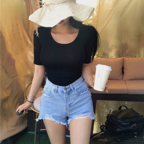 Blusa Modal Elástica Cinco Puntos - Manga Corta Mujer Color Sólido