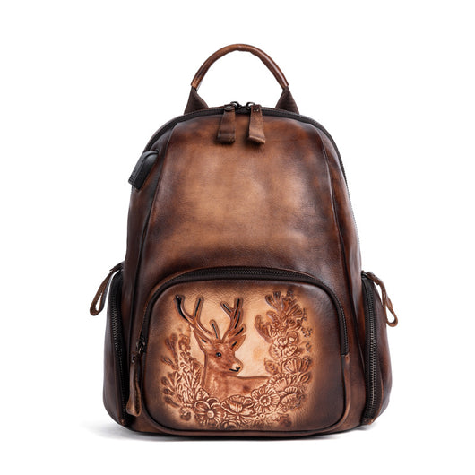 Mochila Personalizada de Cuero Pulido Vintage con Diseño de Ciervo - Image 13