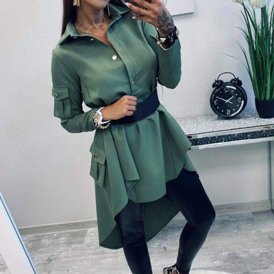 Vestido Camisero Asimétrico de Manga Larga para Mujer - Image 3