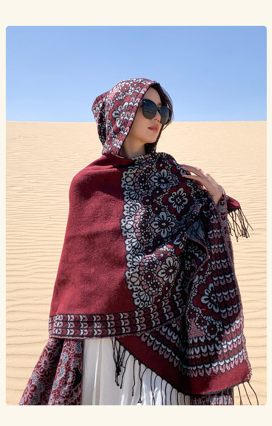 Poncho Étnico Desértico de Cashmira Artificial para Otoño e Invierno - Image 31
