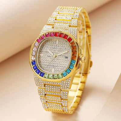 Reloj de Pulsera Cuadrado de Acero con Diamantes Incrustados y Calendario - Image 5